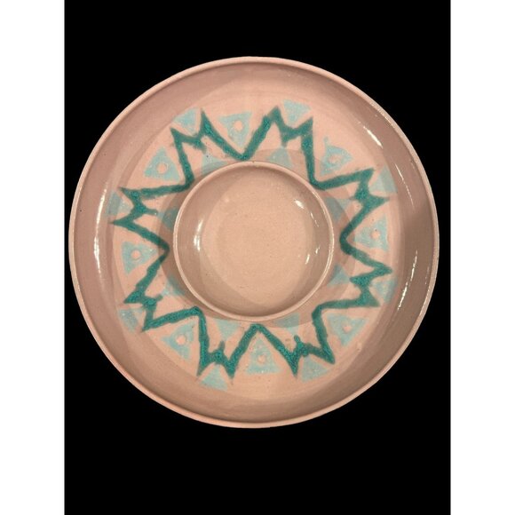 Schmidt-Marken Designs Pink Aztec Pattern Pottery Stoneware Chip‎ & Dip Platter - Picture 1 of 9